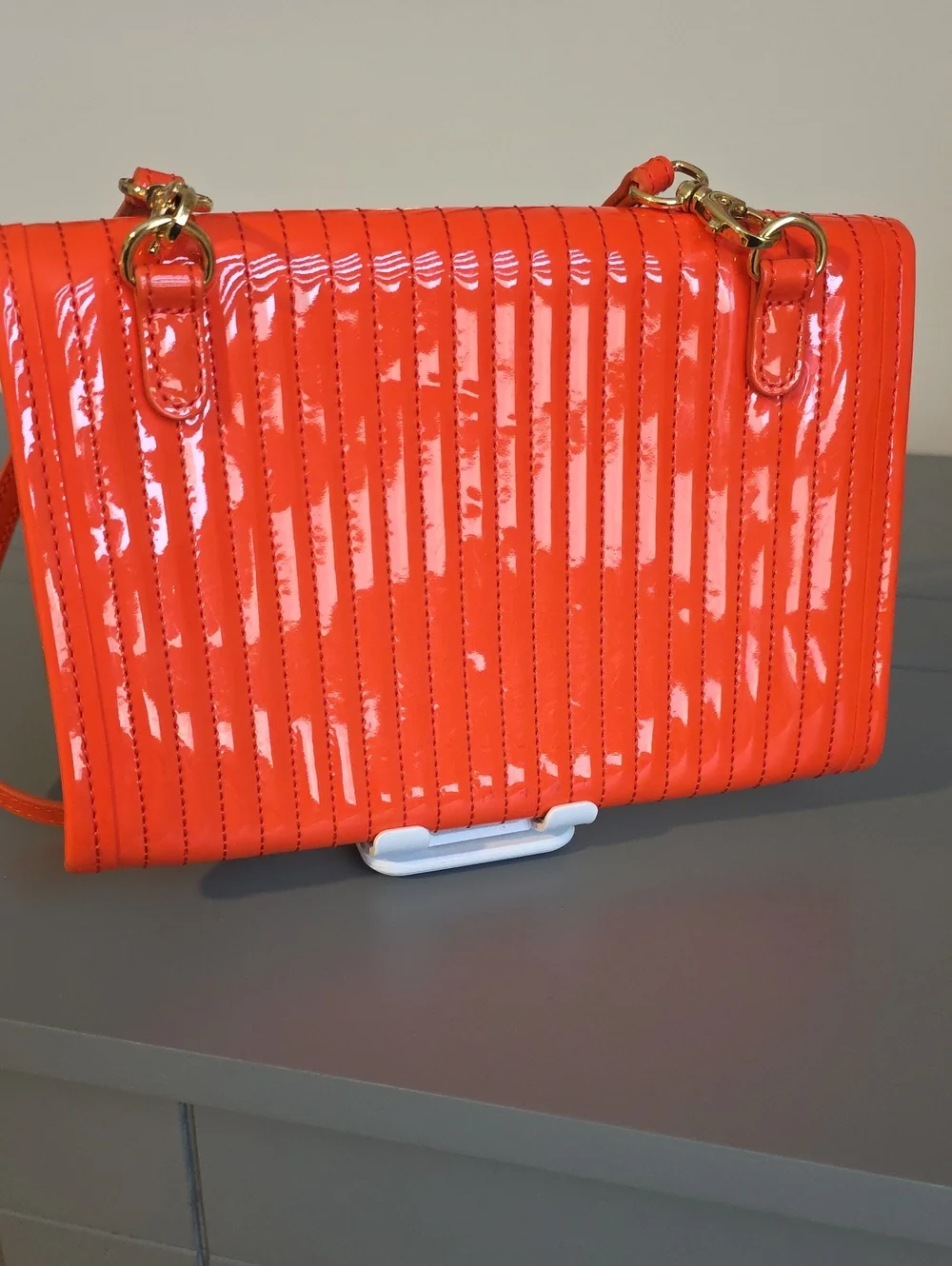 Ted Baker Orange Patent Quilted Crossbody Bag with Gold Accent